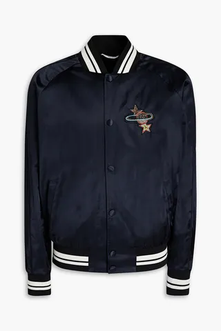 Embellished two-tone satin bomber jacket