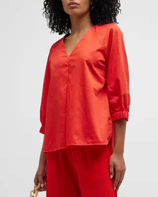 Pordoi Pleated Side-Slit Raglan-Sleeve Shirt