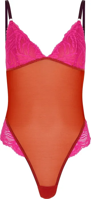 Dora Larsen Alba Lace-panelled Tulle Bodysuit
