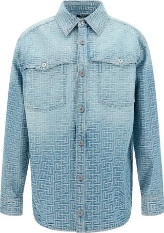 Balmain Monogrammed Denim Overshirt