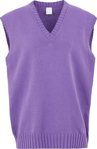 Cotton-blend Oversize V-neck Vest Sweater Purple