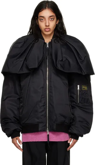Raf Simons Black Couture Drape Bomber Jacket