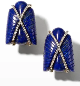 18K Yellow Gold Egypt Fly Earrings with Brown Diamonds and Lapis