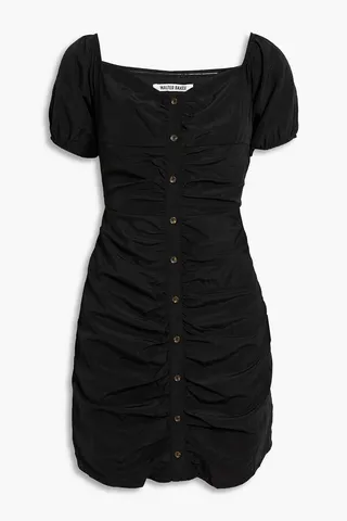 Odette button-detailed ruched woven mini dress
