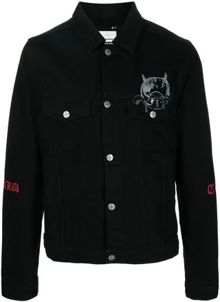 Graphic-Print Embroidered Denim Jacket