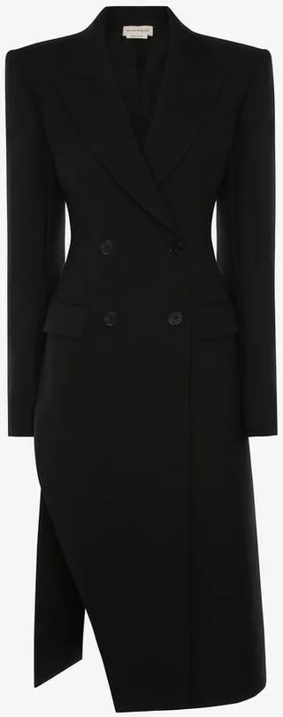Women's Slashed Double-Breasted Tailored Coat In Black