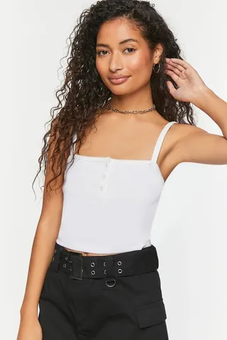 Ribbed Half-Button Cropped Cami