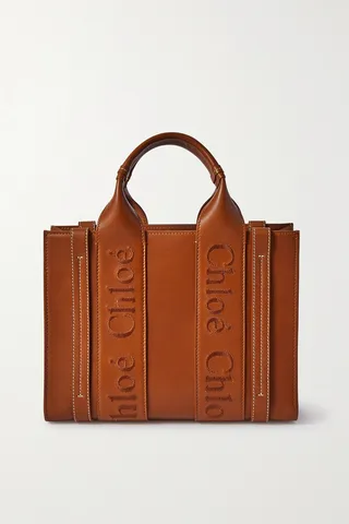 Chloé - Woody Small Embroidered Leather Tote - Brown