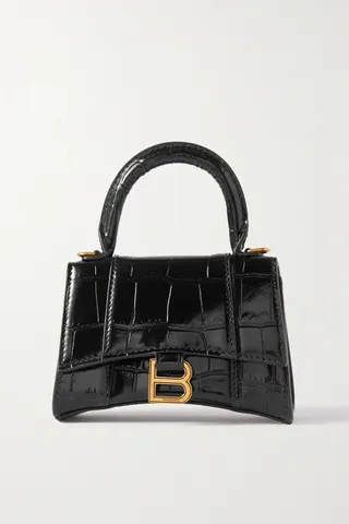 Balenciaga - Hourglass Mini Croc-effect Leather Tote - Black