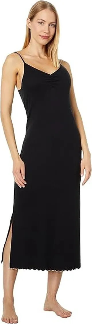 Skin Hailee Organic Cotton Lettuce Edge Column Gown (Black) Women's Pajama