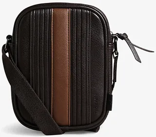 Mens Brn-choc Evver Striped PU Leather Flight bag