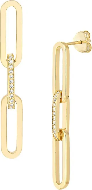 14K Yellow Gold & 0.14 TCW Diamond Paperclip Dangle Earrings
