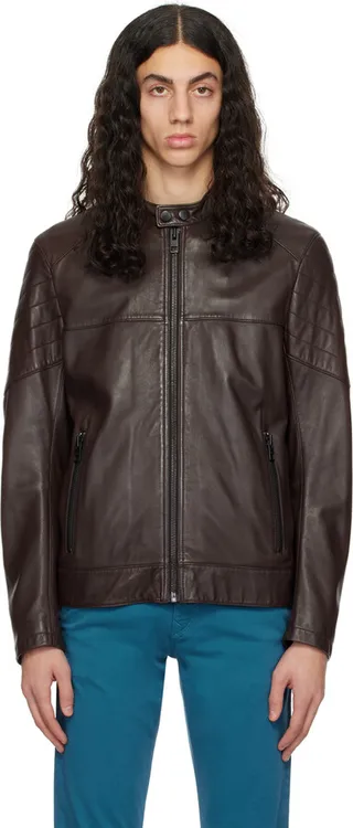 BOSS Brown Joset Leather Jacket