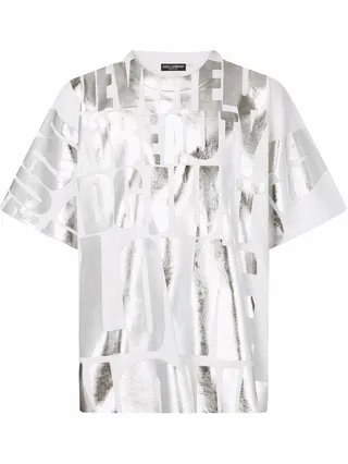metallic slogan-print T-shirt