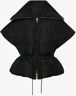 Women's Sleeveless Waisted Puffer Jacket In Black