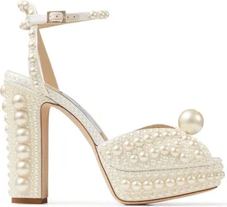 Jimmy Choo Sacaria 120 Pearl-Embellished Satin Platform Sandals