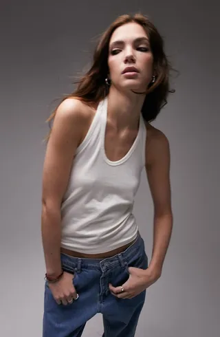 Stretch Cotton Halter Tank
