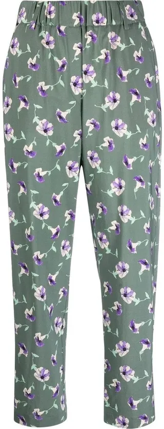 Floral-Print Slip-On Straight Trousers
