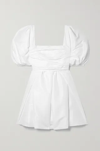 Self-Portrait - Pleated Taffeta Mini Dress - White