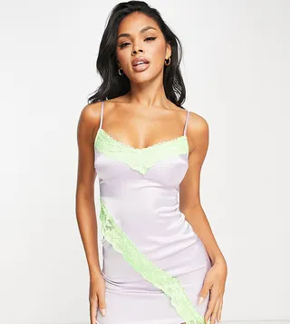 ASYOU cut out satin lace trim cami dress in purple