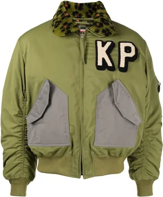 Green Logo Patch Bomber Jacket