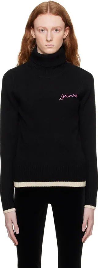 GANNI Black Beaded Turtleneck