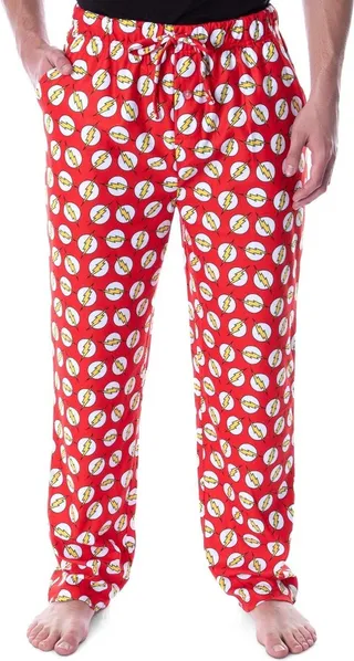 DC Comics Men's The Flash Lightning Bolt Allover Loungewear Pajama Pants (3XL) Red