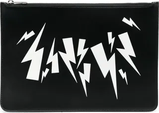 Logo-Print Leather Clutch Bag