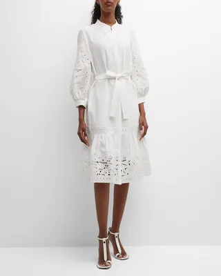 Denali Floral-Embroidered Eyelet Midi Dress