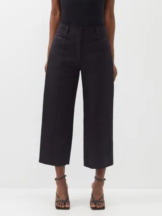 Cropped Floral-jacquard Cotton-blend Trousers