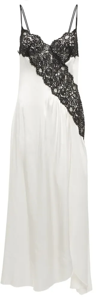 Lace-trimmed silk satin slip dress