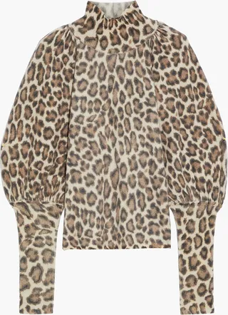 Leopard-print cashmere turtleneck sweater