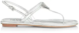 Logo Metallic Leather Ankle-Strap Thong Sandals