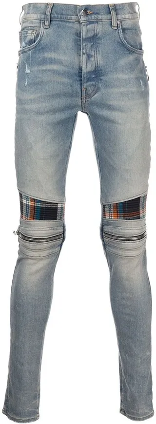 Mid-Rise Contrasting-Panel Skinny Jeans