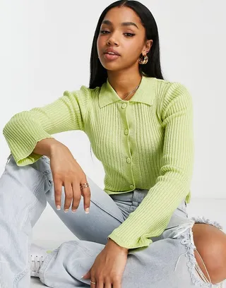 ASOS DESIGN cardigan with collar in green