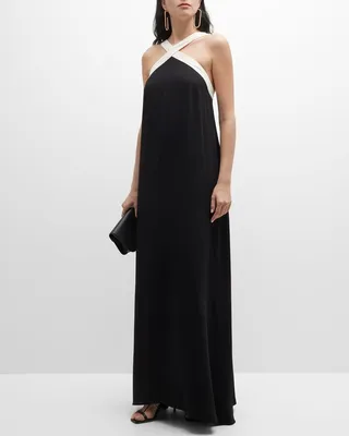 Contrast Cross-Strap Maxi Dress