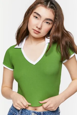 V-Neck Cropped Polo Shirt