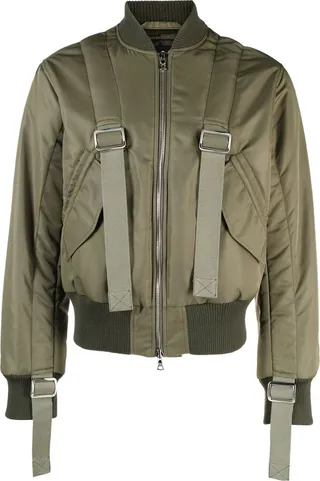 Green Adjustable Strap Bomber Jacket