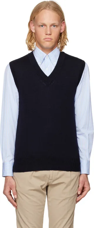 Drake's Navy V-Neck Vest