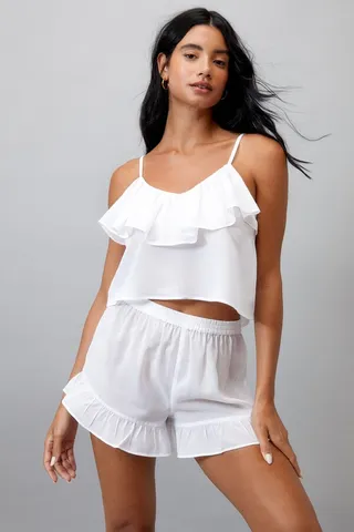 Nasty Gal Womens Georgette Ruffle Cami Pj Short Set