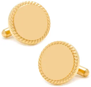 Engravable Round Rope Border 14K Gold Plated Cuff Links