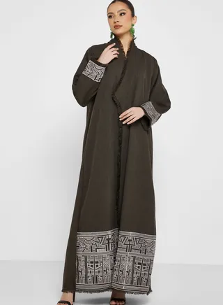 Fringe Detail Embroidered Abaya