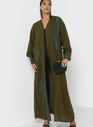 Open Front Embroidered Abaya