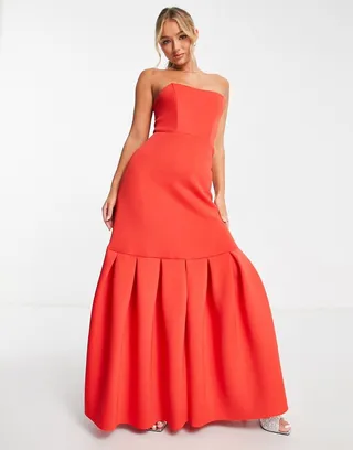 ASOS DESIGN bandeau pephem maxi dress in red