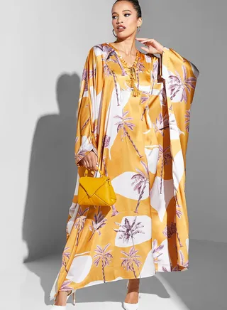 Floral Print Cape Sleeve Abaya