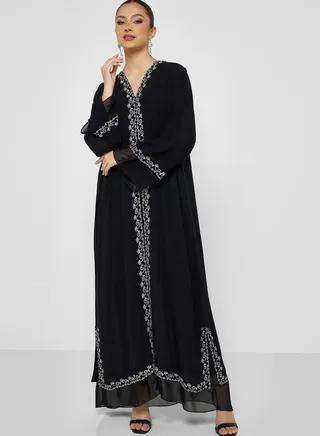 V-Neck Embroidered Abaya