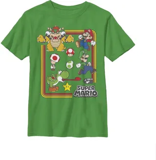 Boy's Nintendo Super Mario Rainbow Frame T-Shirt - Kelly Green - Large