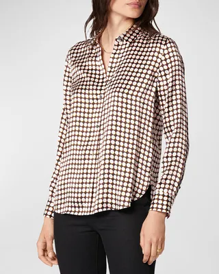 Leema Polka Dot Silk Button-Front Blouse