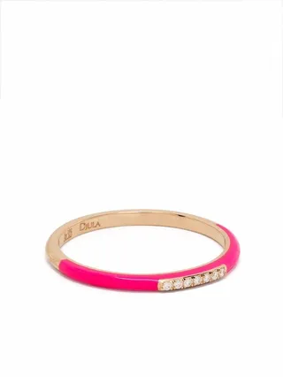 14kt yellow gold Marbella diamond pink enamel band