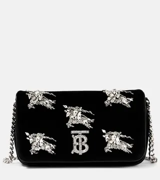 TB crystal-embellished velvet shoulder bag